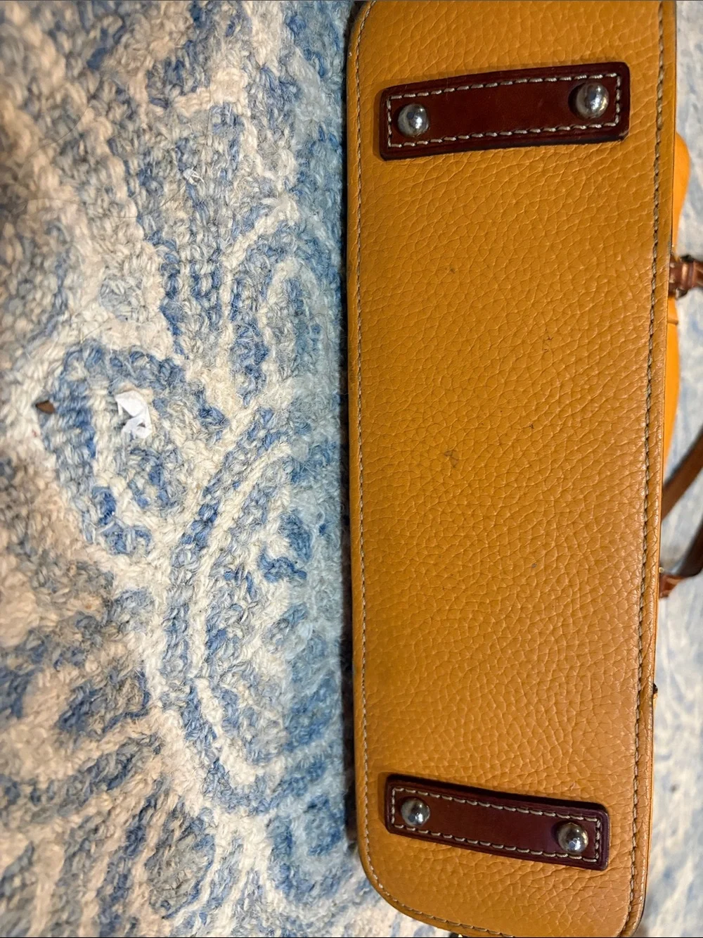 Dooney & Bourke Orange Pebbled Leather Tote with Brown Straps